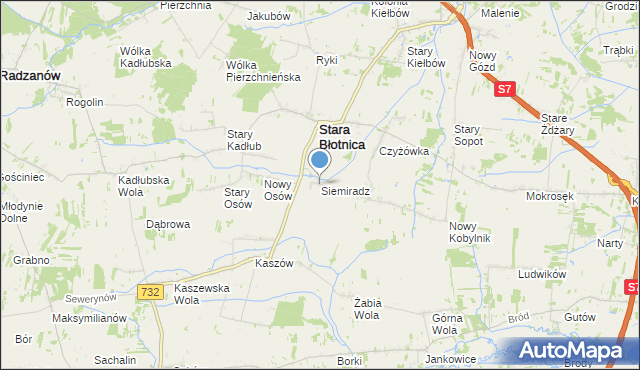 mapa Siemiradz, Siemiradz gmina Stara Błotnica na mapie Targeo